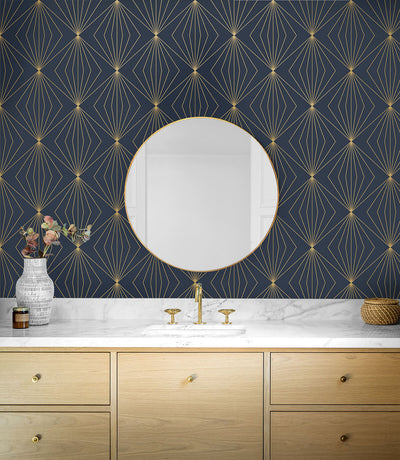 product image for Gem Geometric Peel & Stick Wallpaper in Dark Blue & Metallic Gold 73