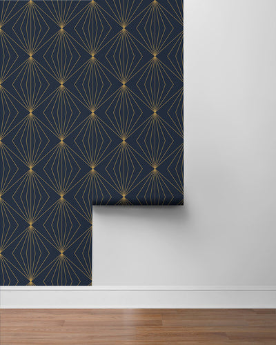 product image for Gem Geometric Peel & Stick Wallpaper in Dark Blue & Metallic Gold 15