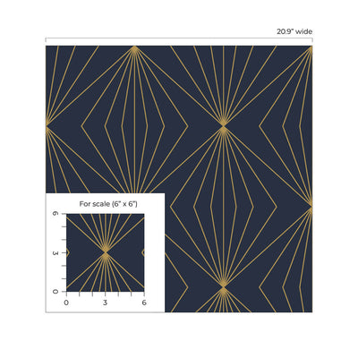 product image for Gem Geometric Peel & Stick Wallpaper in Dark Blue & Metallic Gold 46