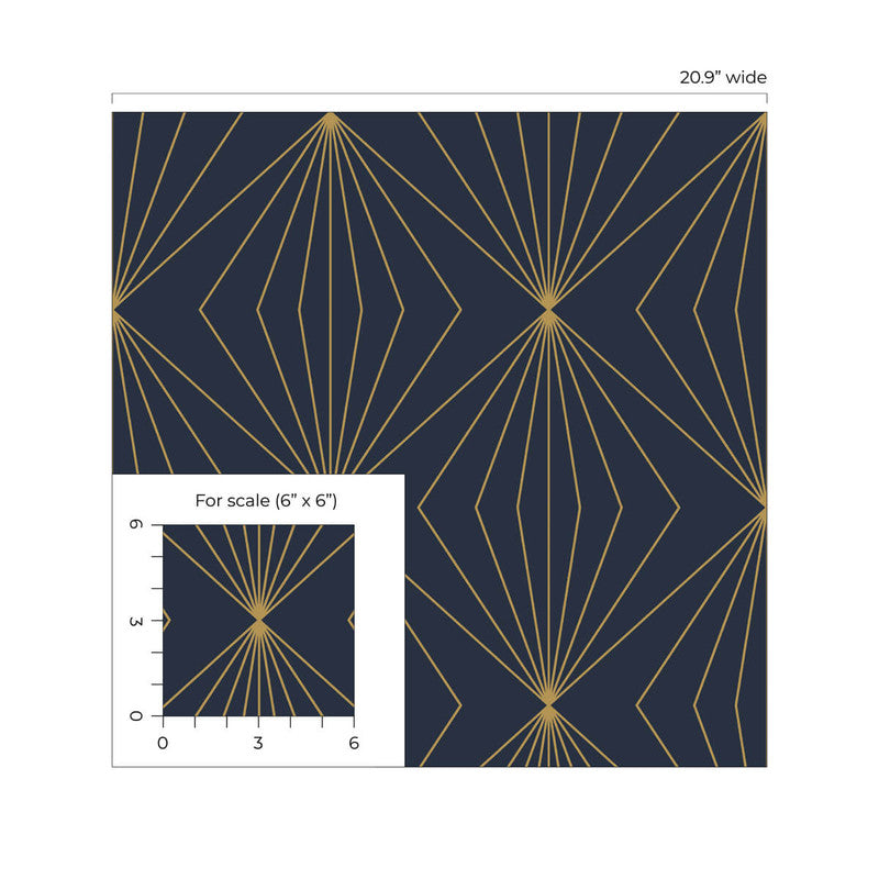 media image for Gem Geometric Peel & Stick Wallpaper in Dark Blue & Metallic Gold 241