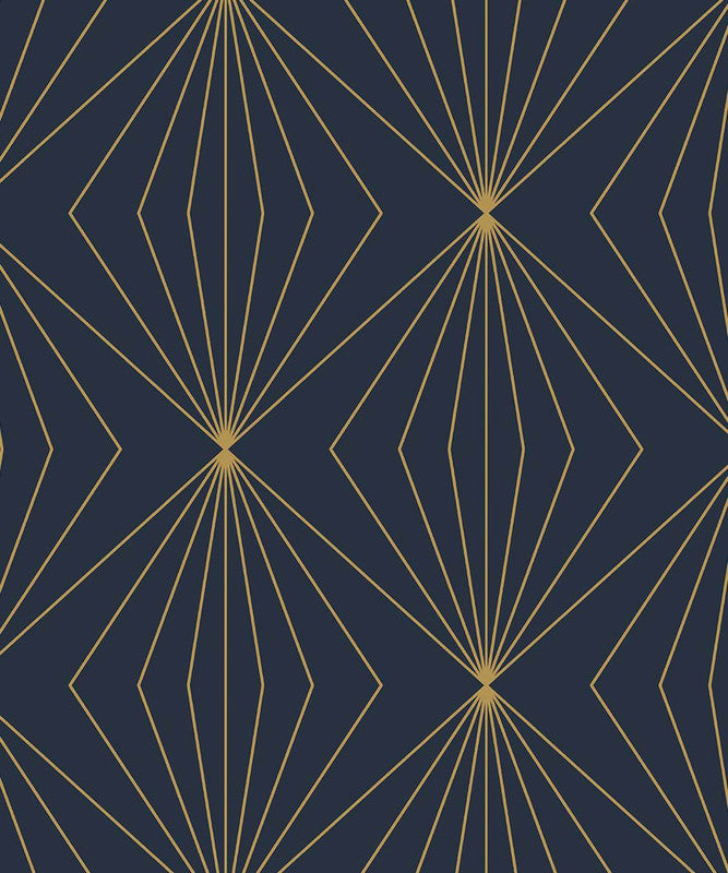 media image for Gem Geometric Peel & Stick Wallpaper in Dark Blue & Metallic Gold 293