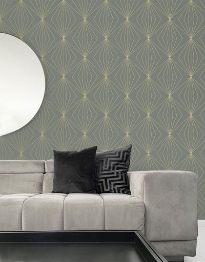 product image for Gem Geometric Peel & Stick Wallpaper in Grey & Metallic Gold 64