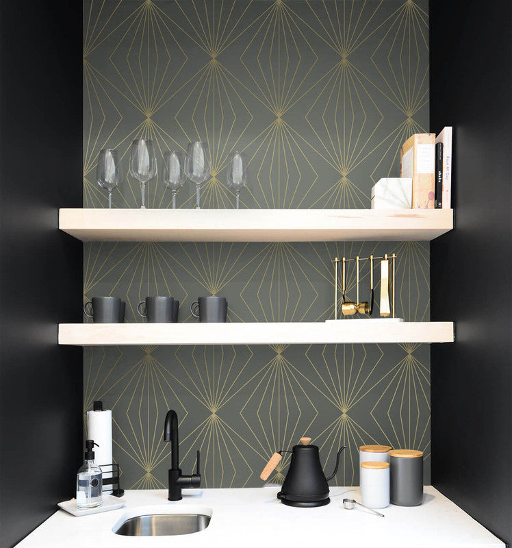 media image for Gem Geometric Peel & Stick Wallpaper in Grey & Metallic Gold 251