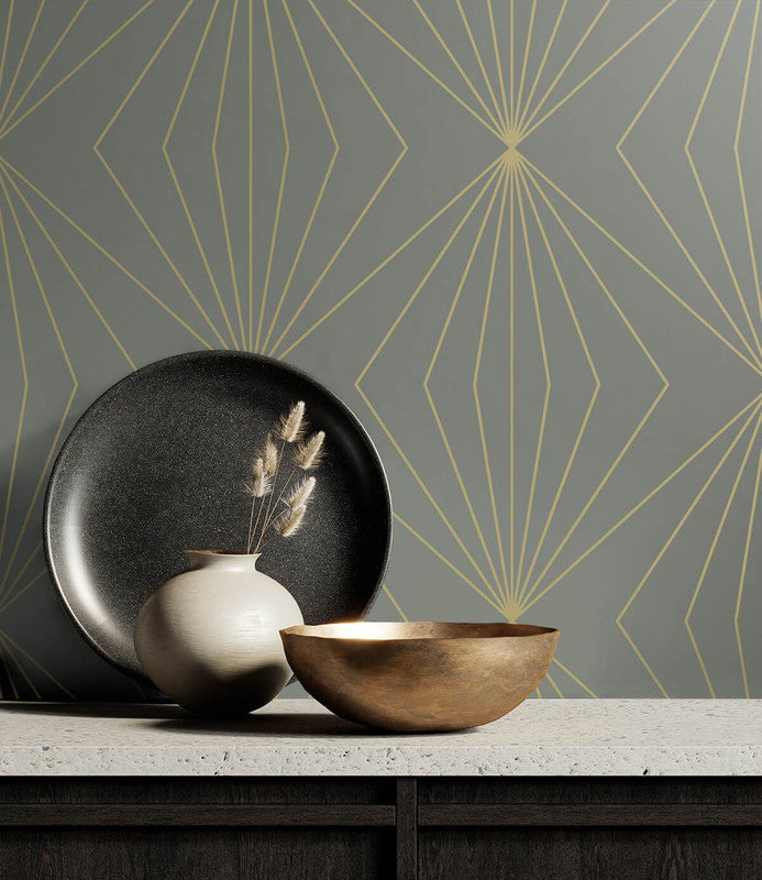 media image for Gem Geometric Peel & Stick Wallpaper in Grey & Metallic Gold 277