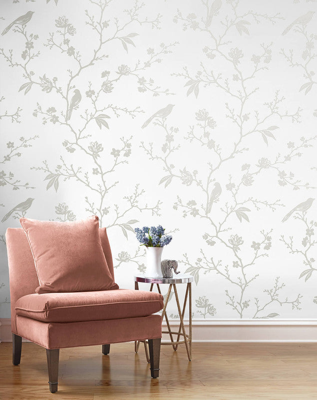 media image for Songbird Chinoiserie Peel & Stick Wallpaper in Nickel 259