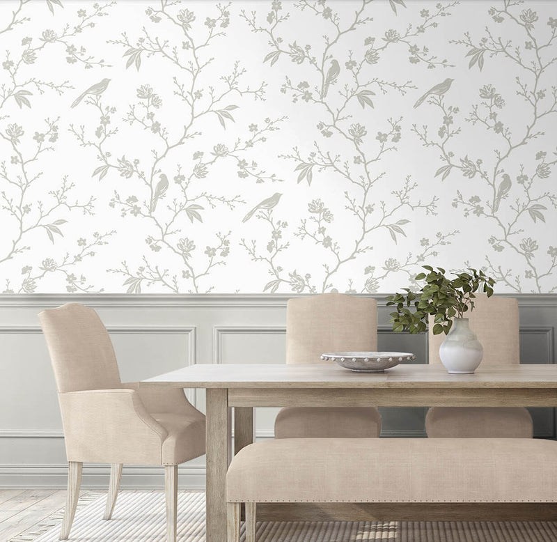 media image for Songbird Chinoiserie Peel & Stick Wallpaper in Nickel 279