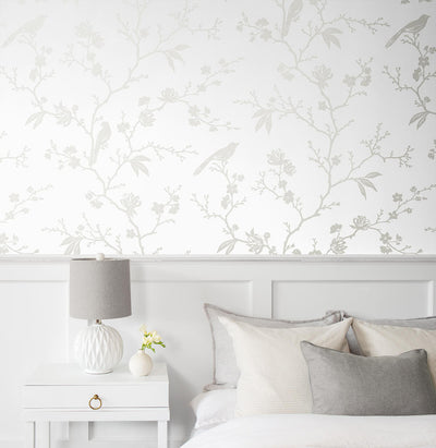 product image for Songbird Chinoiserie Peel & Stick Wallpaper in Nickel 14