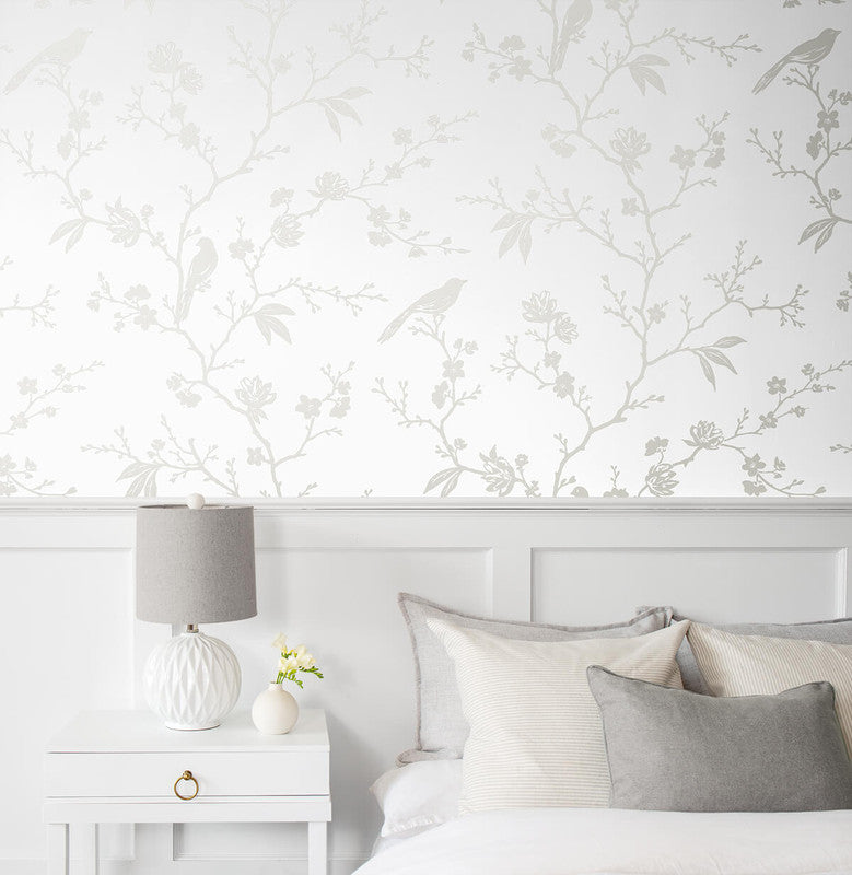 media image for Songbird Chinoiserie Peel & Stick Wallpaper in Nickel 240