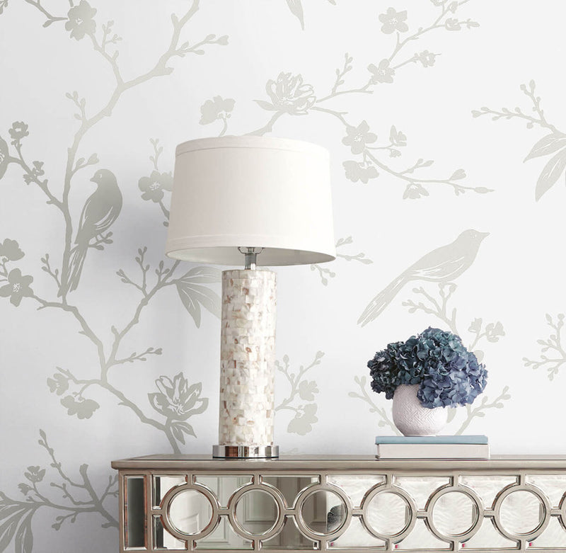 media image for Songbird Chinoiserie Peel & Stick Wallpaper in Nickel 225