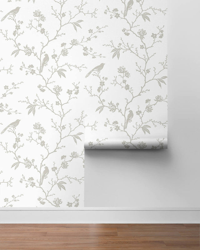 media image for Songbird Chinoiserie Peel & Stick Wallpaper in Nickel 245