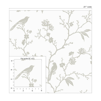 product image for Songbird Chinoiserie Peel & Stick Wallpaper in Nickel 3