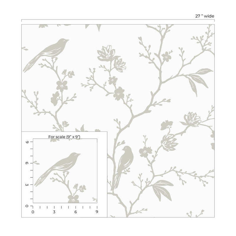 media image for Songbird Chinoiserie Peel & Stick Wallpaper in Nickel 235