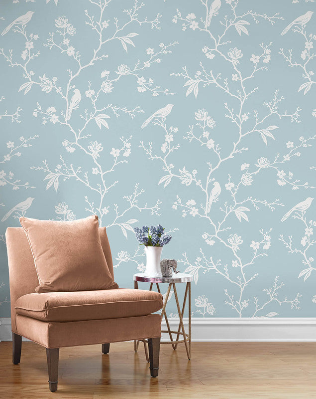 media image for Songbird Chinoiserie Peel & Stick Wallpaper in Blue Skies 23