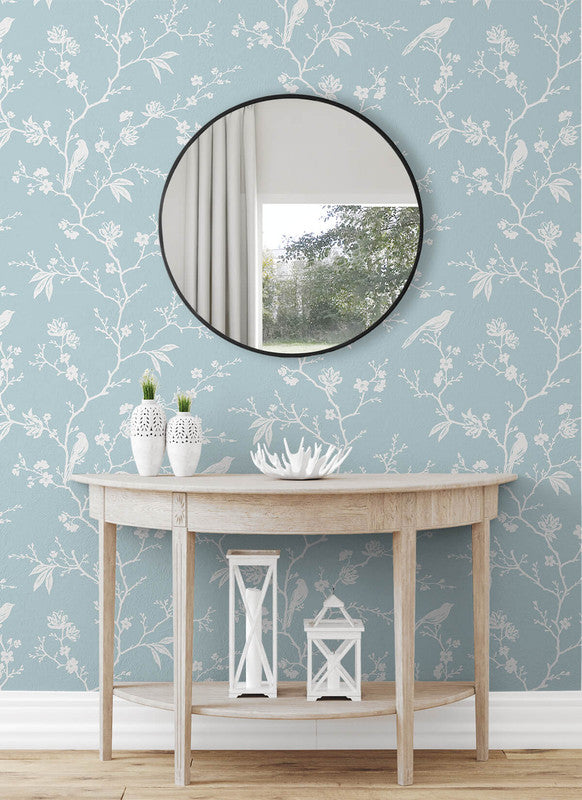 media image for Songbird Chinoiserie Peel & Stick Wallpaper in Blue Skies 222