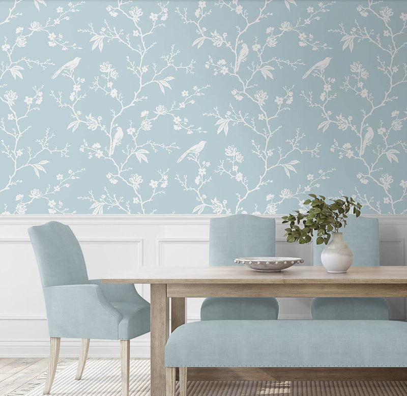 media image for Songbird Chinoiserie Peel & Stick Wallpaper in Blue Skies 276