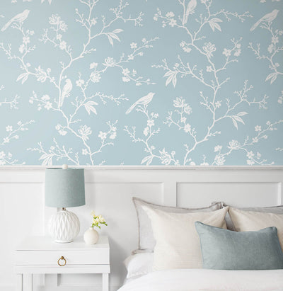 product image for Songbird Chinoiserie Peel & Stick Wallpaper in Blue Skies 1