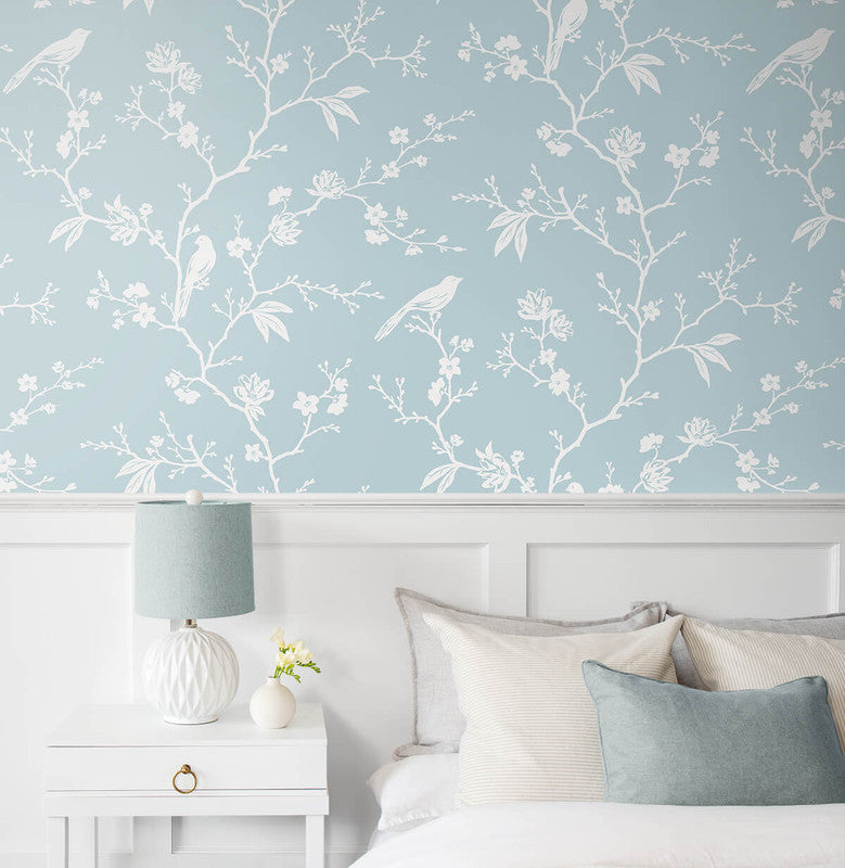 media image for Songbird Chinoiserie Peel & Stick Wallpaper in Blue Skies 269