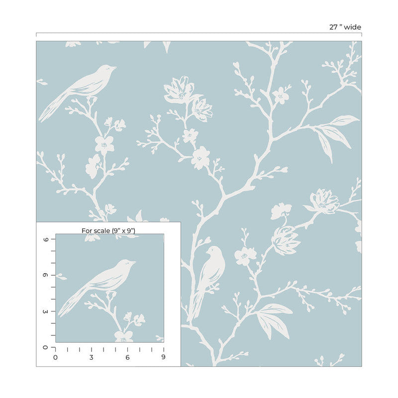 media image for Songbird Chinoiserie Peel & Stick Wallpaper in Blue Skies 24