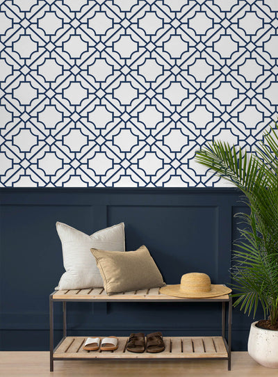 product image for Lattice Geo Peel & Stick Wallpaper in Navy Blue 9
