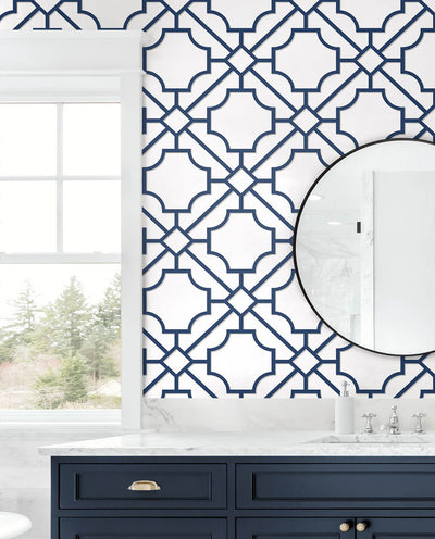product image for Lattice Geo Peel & Stick Wallpaper in Navy Blue 80