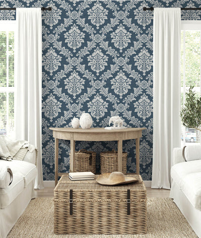 product image for Seaside Damask Peel & Stick Wallpaper in Denim Blue 51