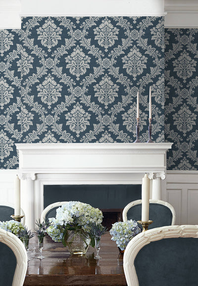 product image for Seaside Damask Peel & Stick Wallpaper in Denim Blue 10