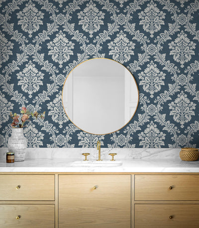 product image for Seaside Damask Peel & Stick Wallpaper in Denim Blue 5