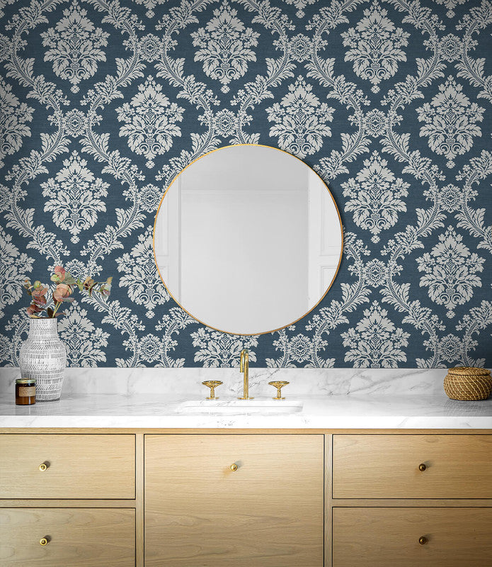 media image for Seaside Damask Peel & Stick Wallpaper in Denim Blue 239