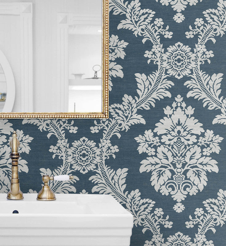 media image for Seaside Damask Peel & Stick Wallpaper in Denim Blue 20