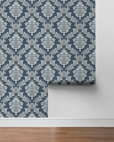 product image for Seaside Damask Peel & Stick Wallpaper in Denim Blue 27