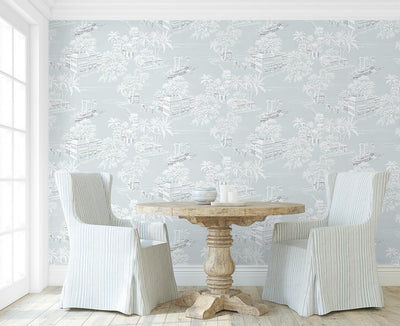 product image for Coastline Toile Peel & Stick Wallpaper in Blue Mist 1