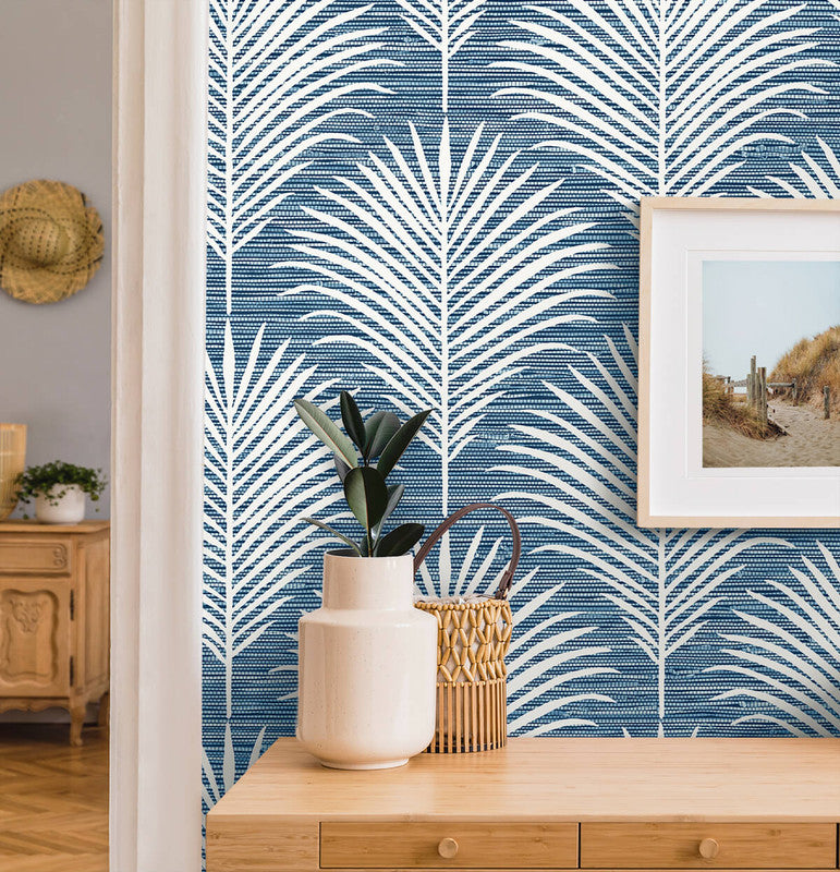 media image for Grassland Palm Peel & Stick Wallpaper in Blue Lagoon 267