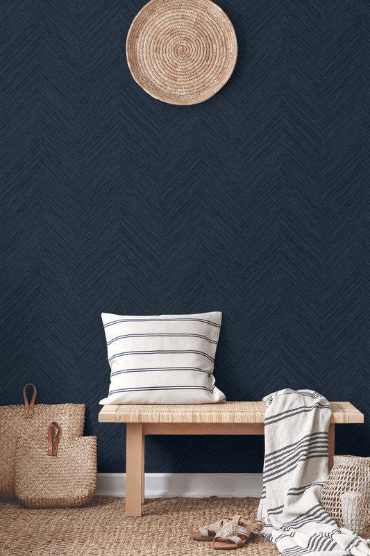 media image for Chevron Stripe Peel & Stick Wallpaper in Dark Blue 292