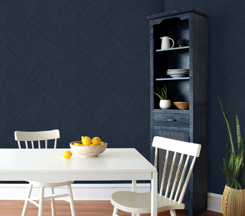 media image for Chevron Stripe Peel & Stick Wallpaper in Dark Blue 259