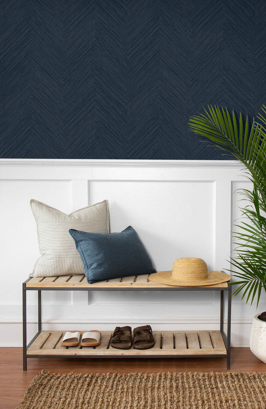 media image for Chevron Stripe Peel & Stick Wallpaper in Dark Blue 217