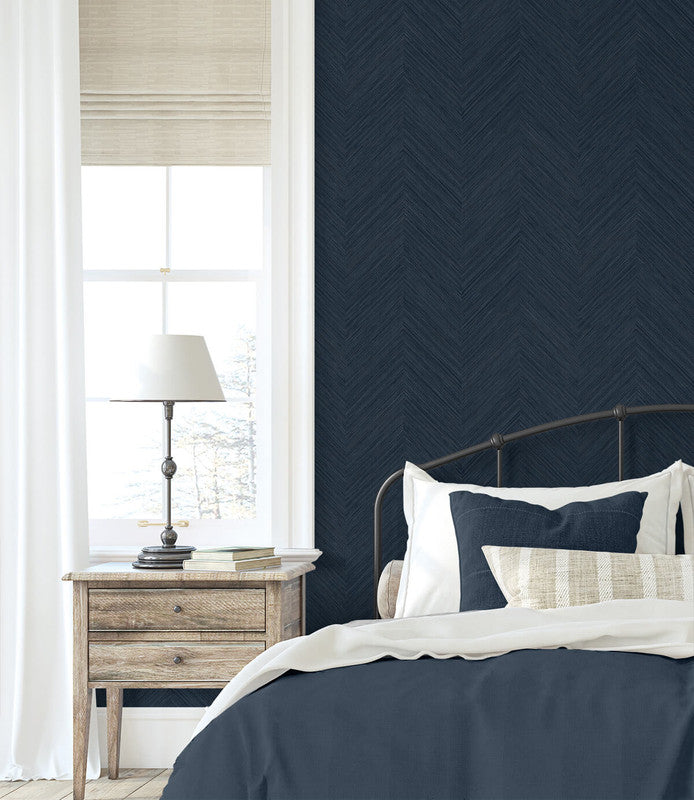 media image for Chevron Stripe Peel & Stick Wallpaper in Dark Blue 240