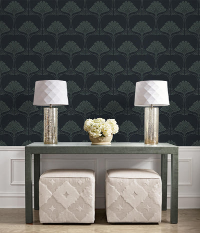 product image for Deco Floral Peel & Stick Wallpaper in Midnight Blue & Juniper 36