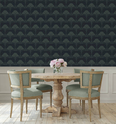 product image for Deco Floral Peel & Stick Wallpaper in Midnight Blue & Juniper 16