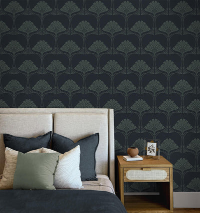 product image for Deco Floral Peel & Stick Wallpaper in Midnight Blue & Juniper 97