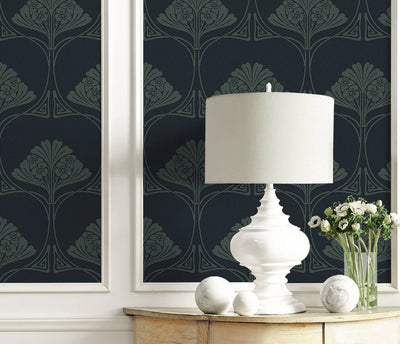 product image for Deco Floral Peel & Stick Wallpaper in Midnight Blue & Juniper 27