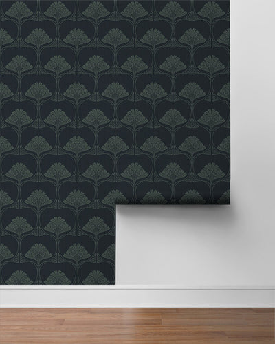 product image for Deco Floral Peel & Stick Wallpaper in Midnight Blue & Juniper 48