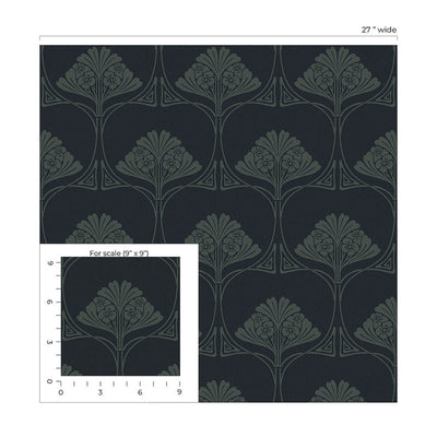 product image for Deco Floral Peel & Stick Wallpaper in Midnight Blue & Juniper 72