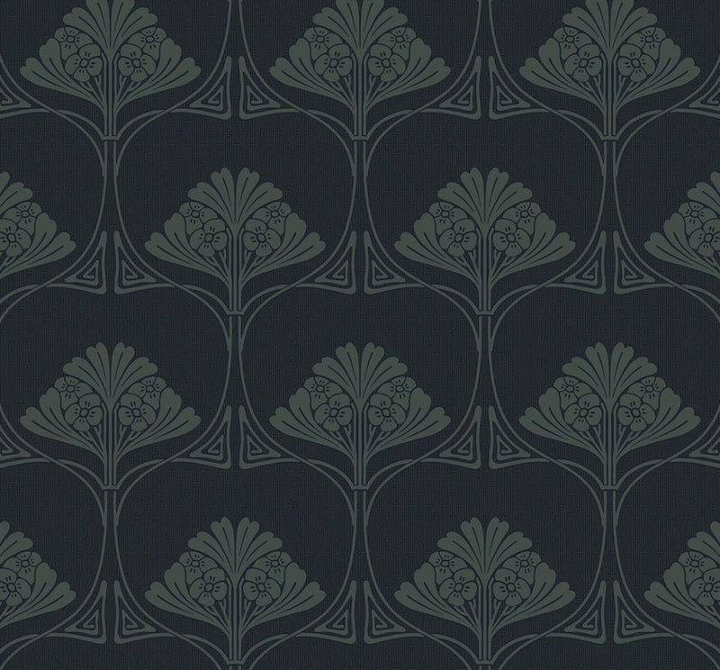 media image for Deco Floral Peel & Stick Wallpaper in Midnight Blue & Juniper 291