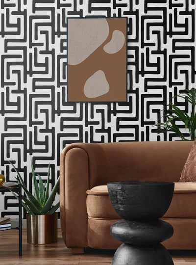 product image for Graphic Maze Peel & Stick Wallpaper in Black 94