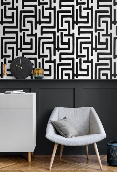 product image for Graphic Maze Peel & Stick Wallpaper in Black 43