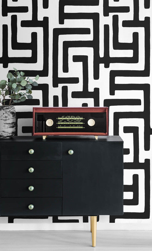 media image for Graphic Maze Peel & Stick Wallpaper in Black 238