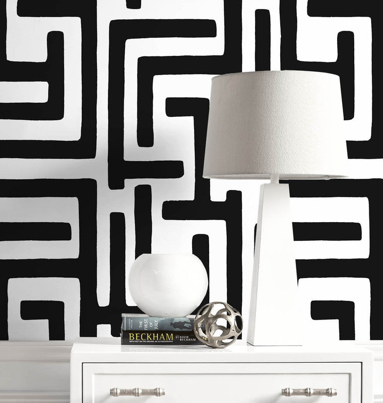 media image for Graphic Maze Peel & Stick Wallpaper in Black 271