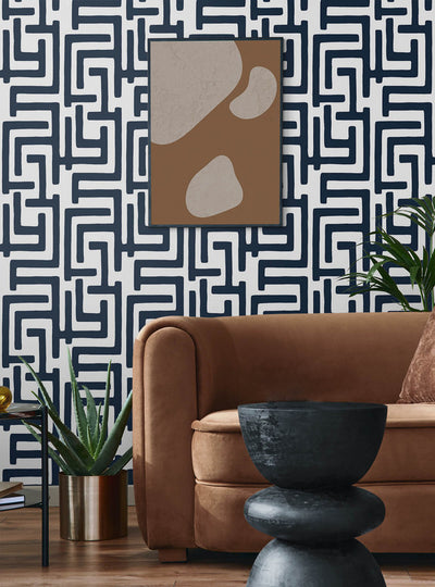 product image for Graphic Maze Peel & Stick Wallpaper in Dark Blue 27