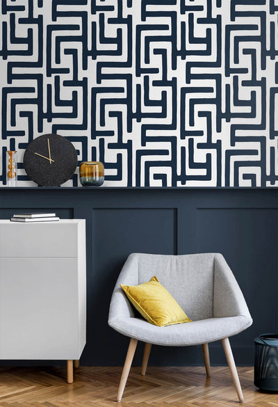 product image for Graphic Maze Peel & Stick Wallpaper in Dark Blue 72