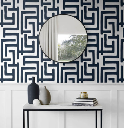 product image for Graphic Maze Peel & Stick Wallpaper in Dark Blue 4